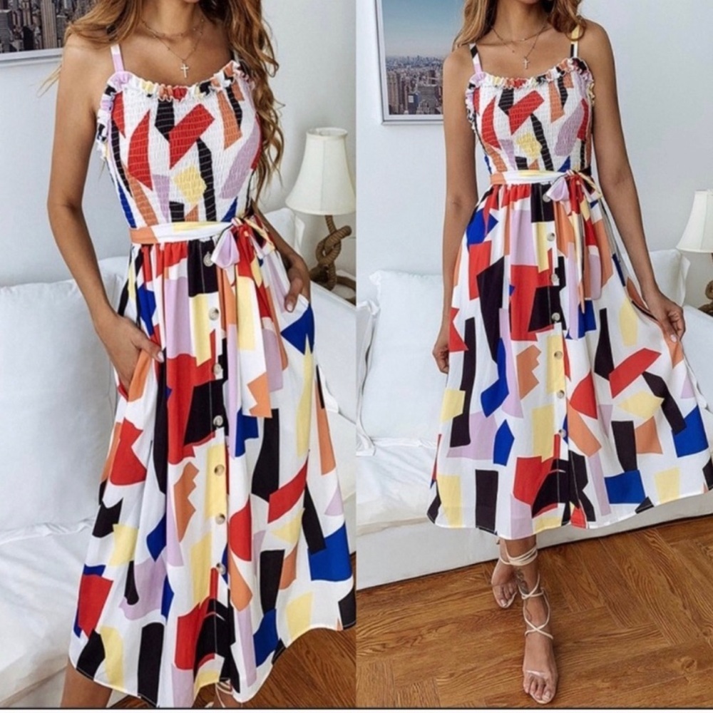 NWT Boutique colorful sleeveless summer dress with tie